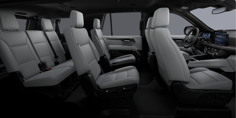 2027 Chevrolet Tahoe three-row leather-appointed interior with second-row bucket seats and spacious third-row bench